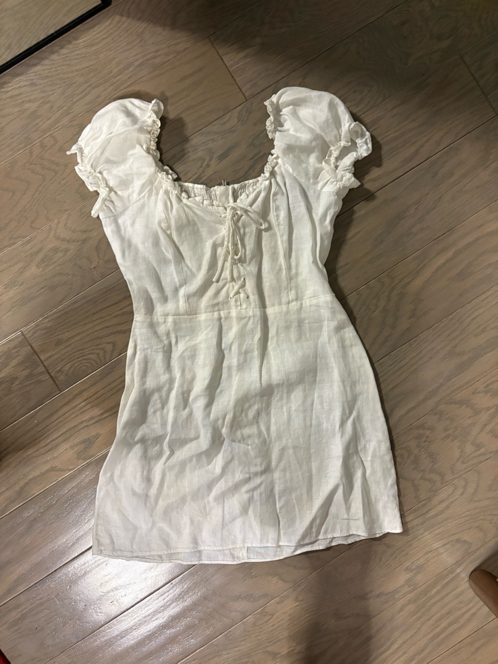 Reformation Cream Linen Short Nightdress with Tie Front